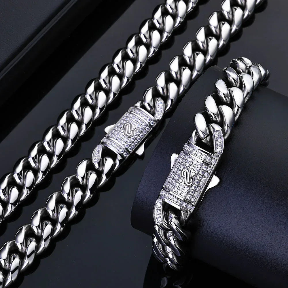 Custom Stainless Steel Round-Polished Cuban Necklace | Clasp Hip Hop Bling | Caratix - CaratixJewelry